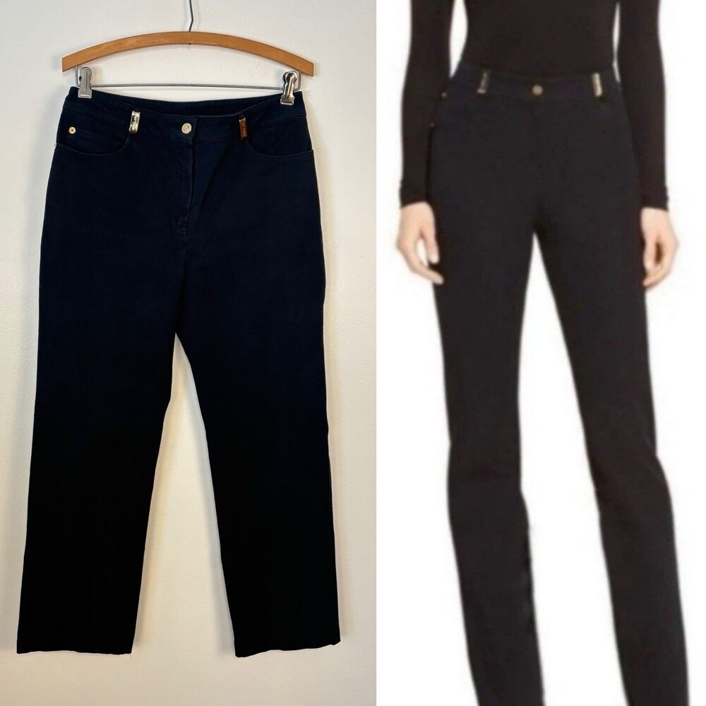 St. John Sport Womens 8 Black Straight Leg Pants Jeans Gold Hardware Belt Loops
